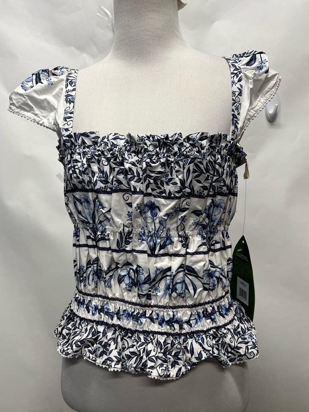 Farm Rio Off White Flowers Arch Smocked Blouse Size L
